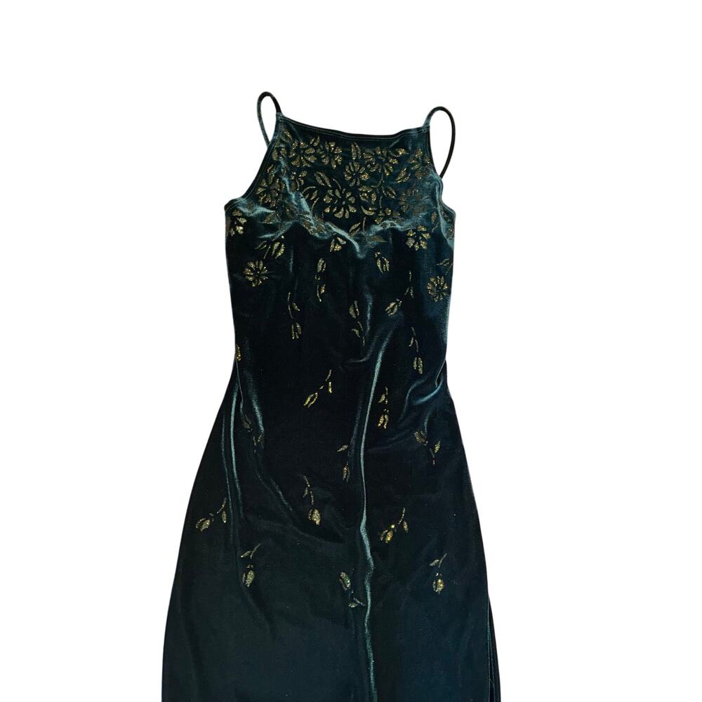 Y2K 90s‎ Velvet spaghetti strap Maxi dress slits emerald green size small